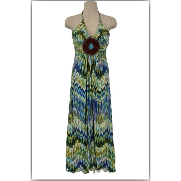 Sky Dresses & Skirts - Sky Brand VTG Y2K Maxi Halter Dress Colorful Chevron   Boho Festival Hippie XS